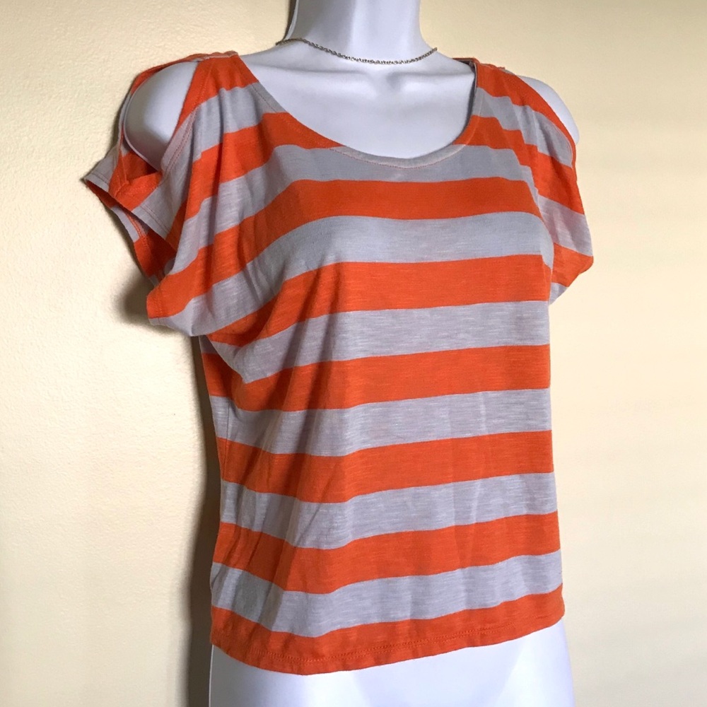 Orange/Light Gray Cold Shoulder Top